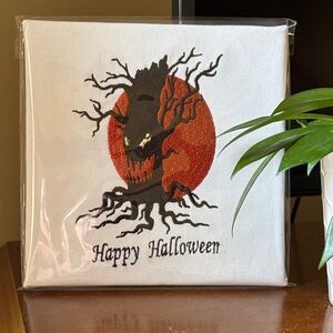 Halloween Embroidered Canvas with Tree and Full Moon Design